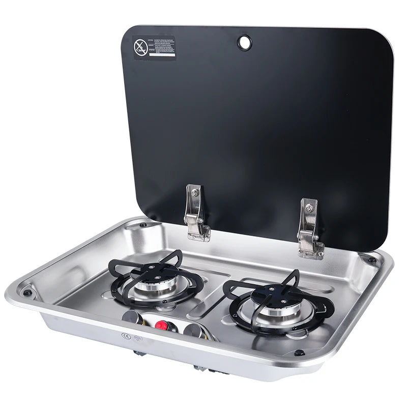 2 Burner Built-in RV Gas Stove Stainless Steel Camper Cooktop for Caravan Trailer Motorhome Van Kitchen