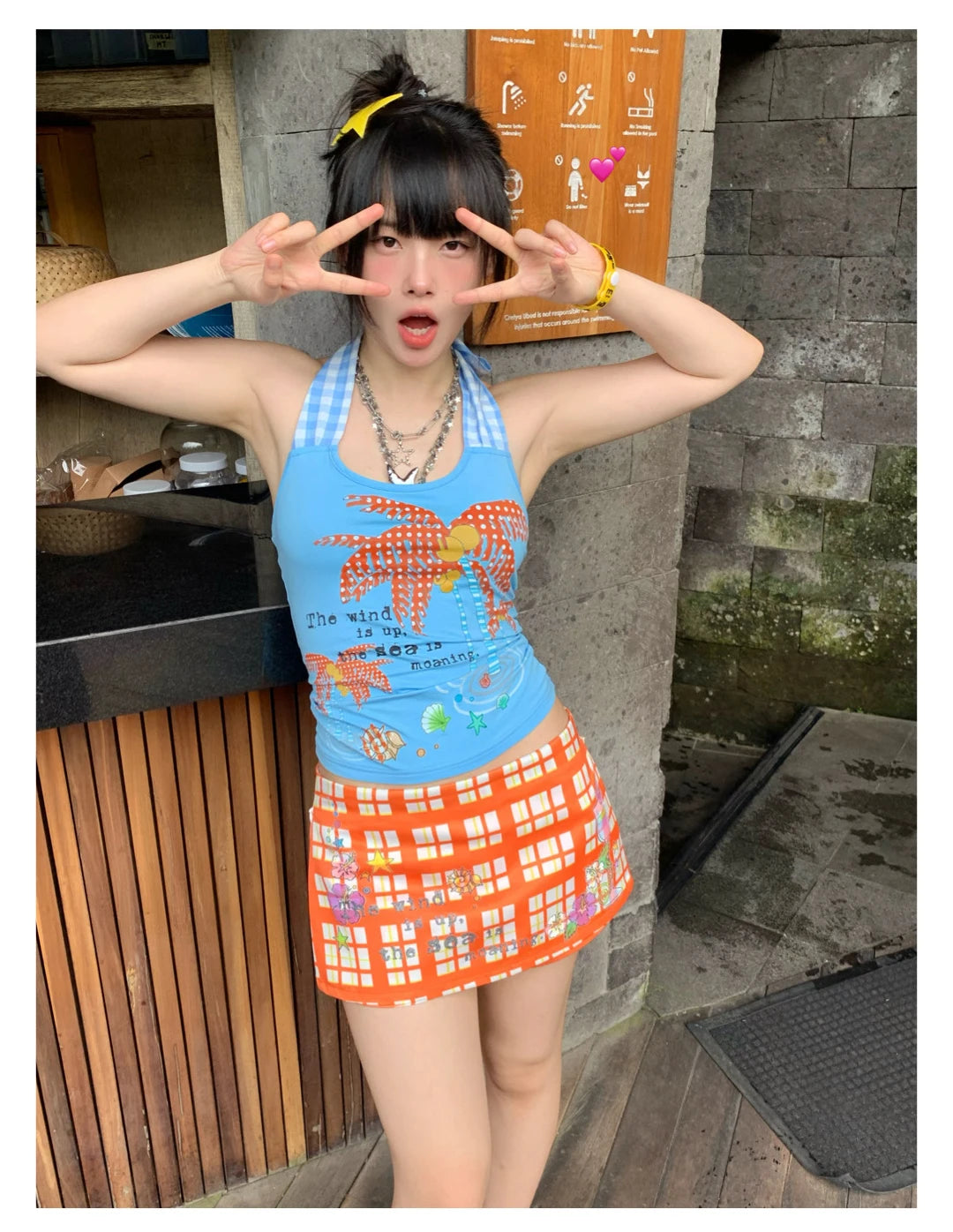 Erwofeina Hotsweet Blue Patchwork Plaid Halter Tops 2000s Clothes Y2k Sleeveless Camis Summer Tank Tops Beach Camisole Chic