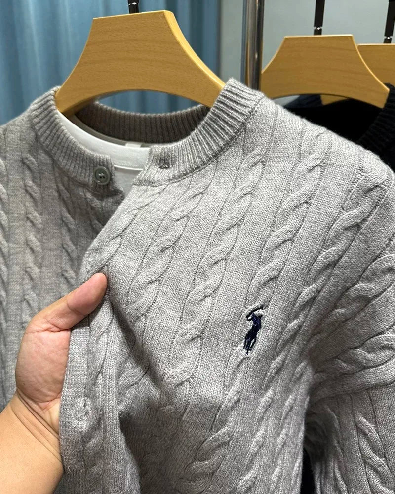 Luxury Brand Jacquard Round Neck Sweater Cardigan Men's Autumn Winter Trend Classic Paul Embroidery Loose Casual Knitted Coat