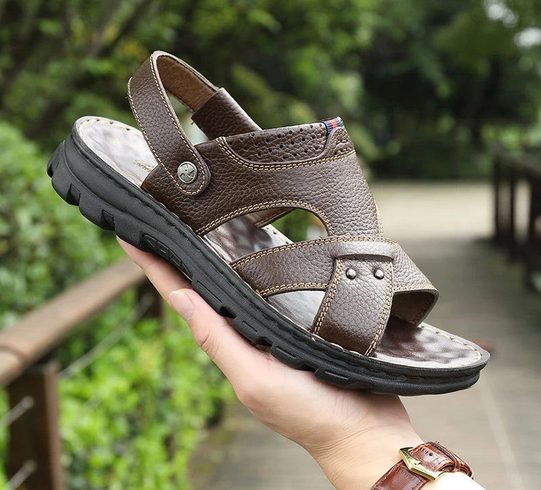 Summer Men Leather Sandals Genuine Leather Non-slip Men Shoes Slippers Outdoor Thick-soled Beach Shoes Comfor Soft Men sandalias