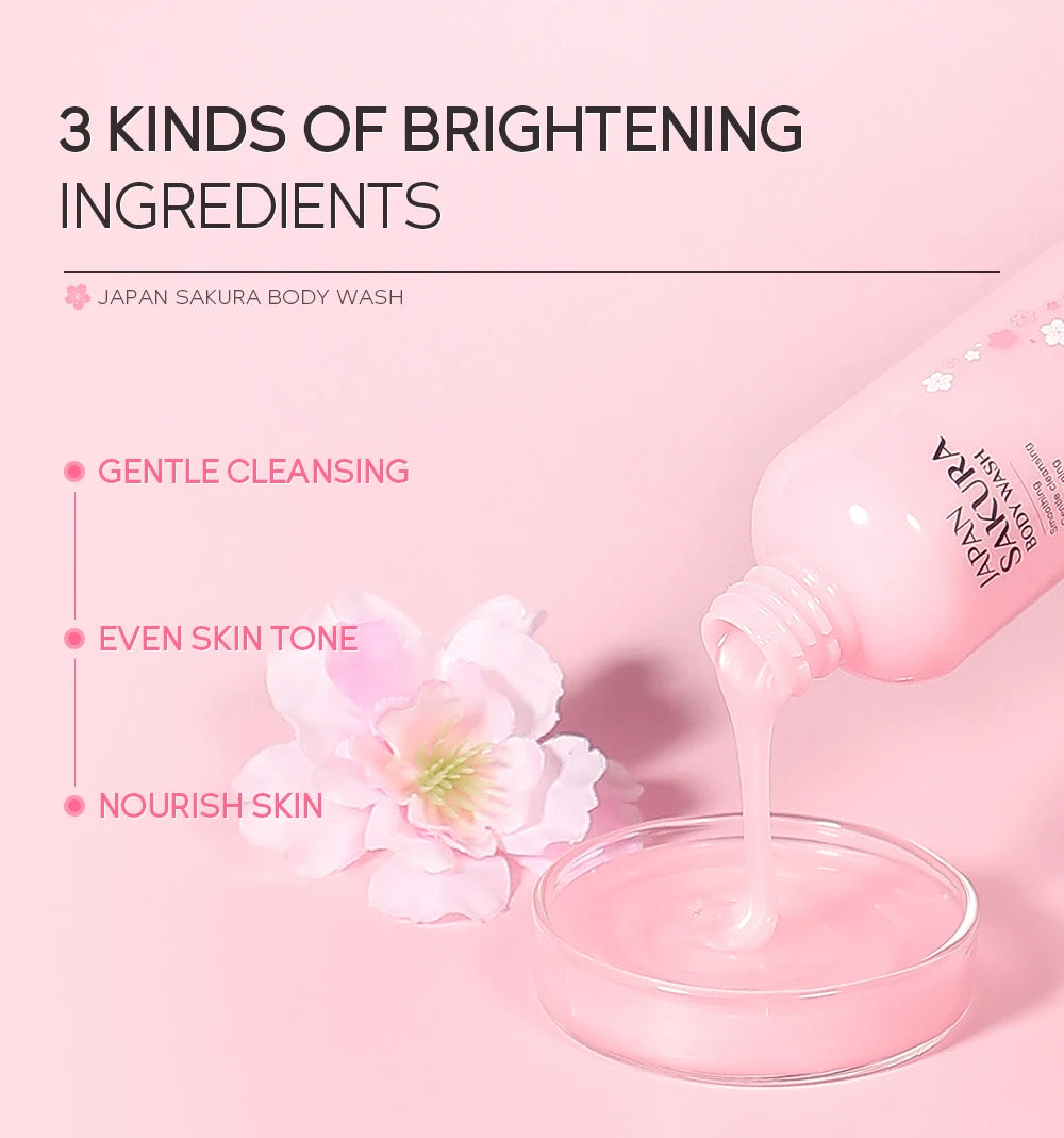 LAIKOU Japan Sakura Body Wash Gentle Cleanser Smoothing Shower Gel Skin Brightening Treatment Amino Acid Formula