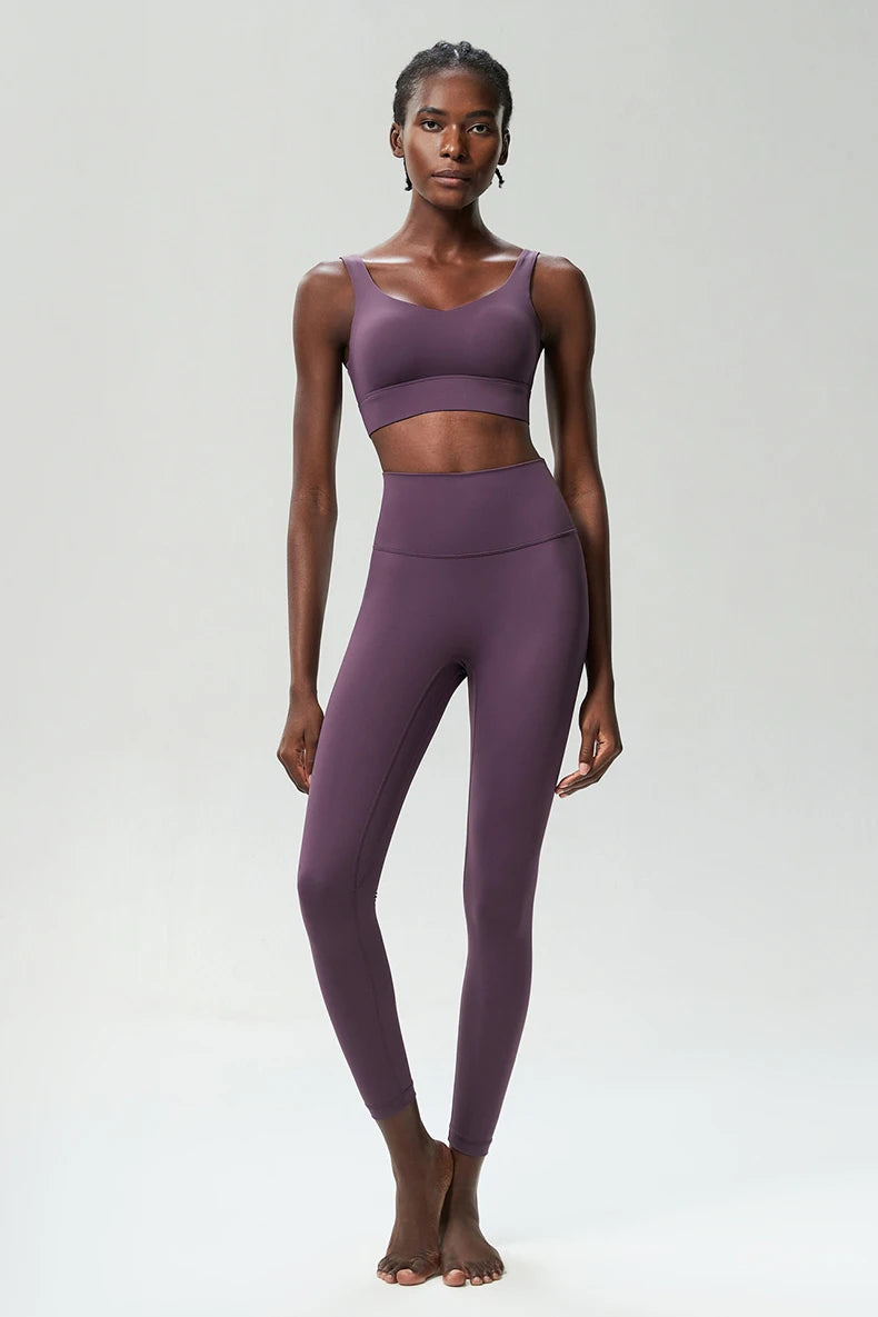 Two Pieces Fitness Yoga Set Women Solid Color Stretchy Soft Gym Suit Breathable Quick Dry Running Sportswear Workout Clothes
