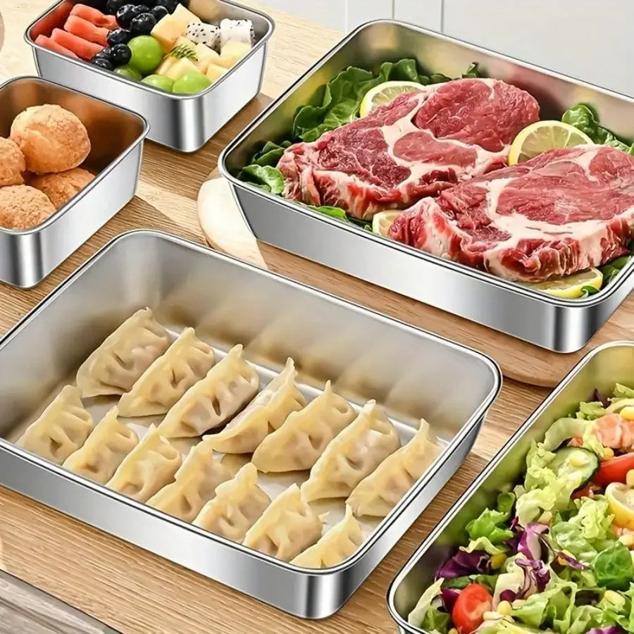 3/5-Piece Set Of High-Quality Leak Proof Stainless Steel Food Storage Containers - Made Of 410 Heavy-Duty Stainless Steel Material, Reusable And Stackable With Sealed Lids For Freshness Preservation, Suitable For Salad, Fruit
