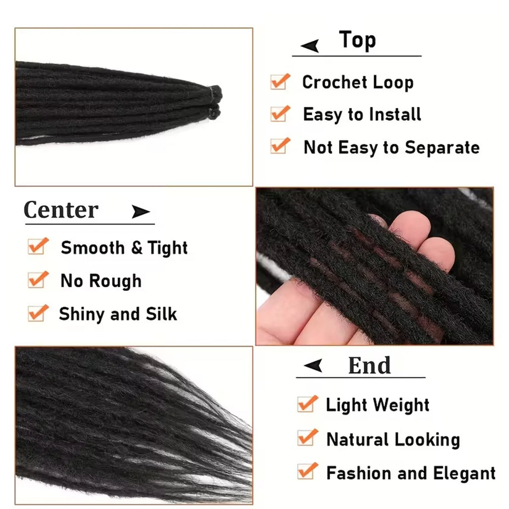 20Strands 24 Inch Synthetic Dreadlock Extensions Ombre Black 0.6cm Width Single Ended Hippie Reggae Style Crochet Hair for Men