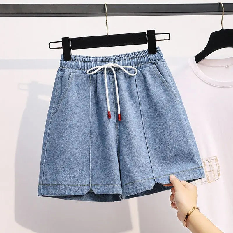 Denim Shorts for Women Korean Style Young College Girls Clothing Summer Elastic Waist Fashion Soft Loose Streetwear Chic Pockets