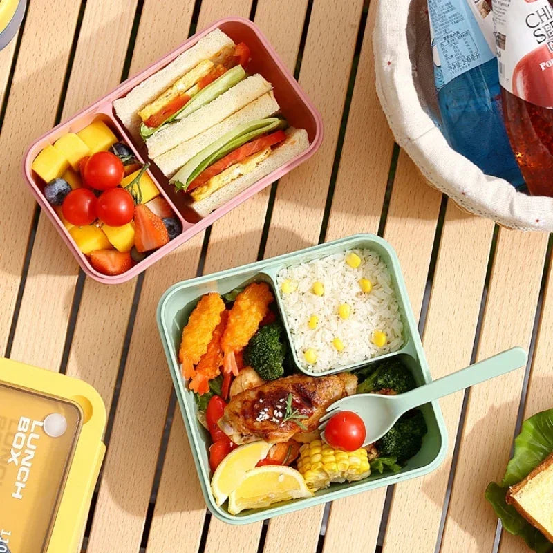 1pcs Portable Sealed Lunch Box with Tableware for Kids Children Plastic Microwave Bento Boxes Dinnerware Set Food Storage Contai