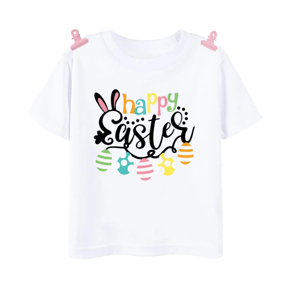 Happy Easter Bunny Print Kids Shirt Easter Party Boys Girls Outfit T-shirt Child Holiay Clothes Children Short Sleeve Shirts Tee
