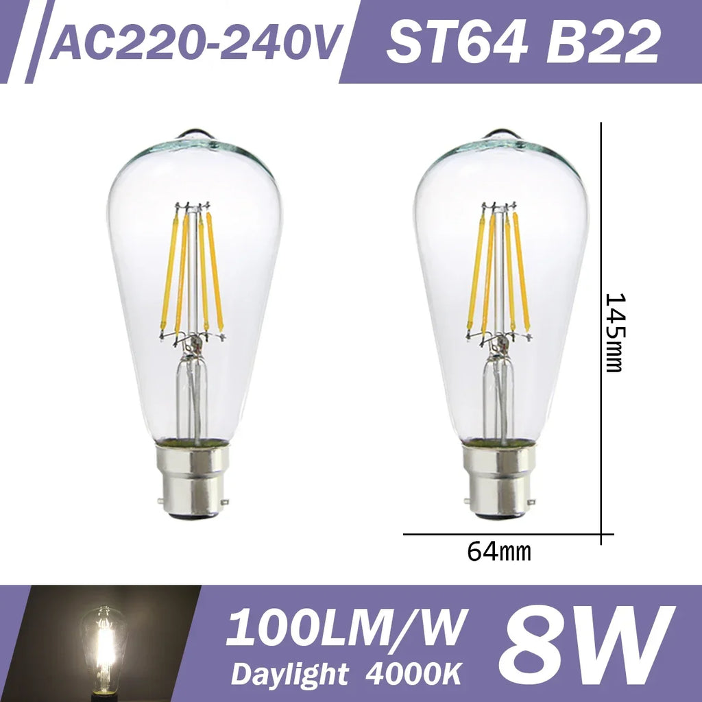 2PCS LED Filament Bulb E14 E27 C35 C35T ST64 G80 A60 220V 4W 9W Warm White Glass 360 Degree Edison Retro Candle Light Blubs