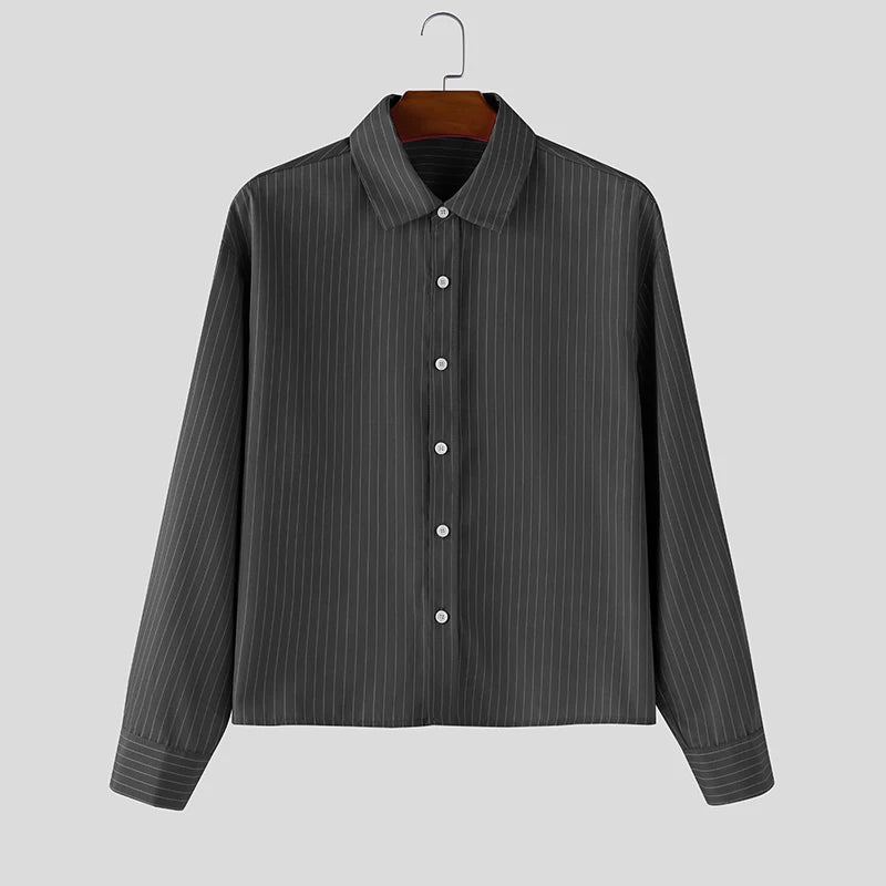 INCERUN Men Striped Shirt Lapel Long Sleeve Loose Casual Men Clothing 2025 Oversize Streetwear Spring Autumn Tops Fashion Shirts