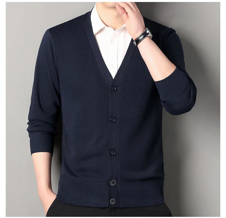 Men's Smart Casual Cardigan V-neck Sweater Men's Autumn Winter Clothes Button Knit Cardigans Mens Knitting Sweaters Outwear