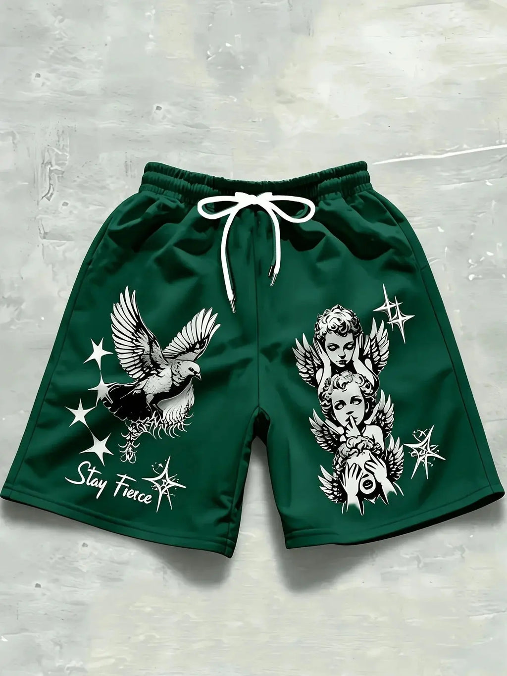 European American Summer Retro Little Angel Letter Print Comfortable Breathable Drawstring Men Shorts Outdoor Casual Pants Moto