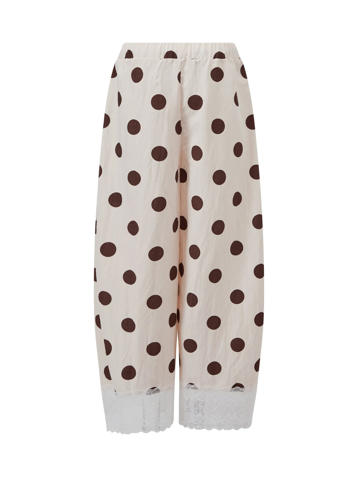 Women Y2K Retro Polka Dot Pants Lace Hem Elastic High Waist Drawstring Loose Fit Trousers Sweet French Style Vacation Bottoms