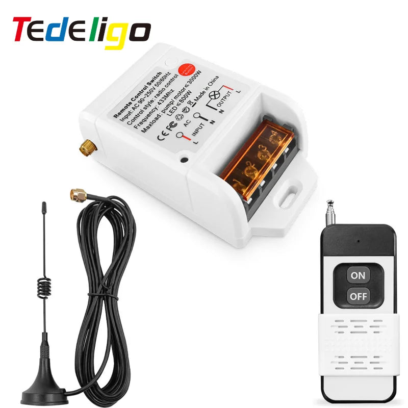 433 Mhz Remote Control Universal Wireless Remote Switch AC 220V 30A Relay Receiver 1000m RF Transmitter for Water Pump / Farm