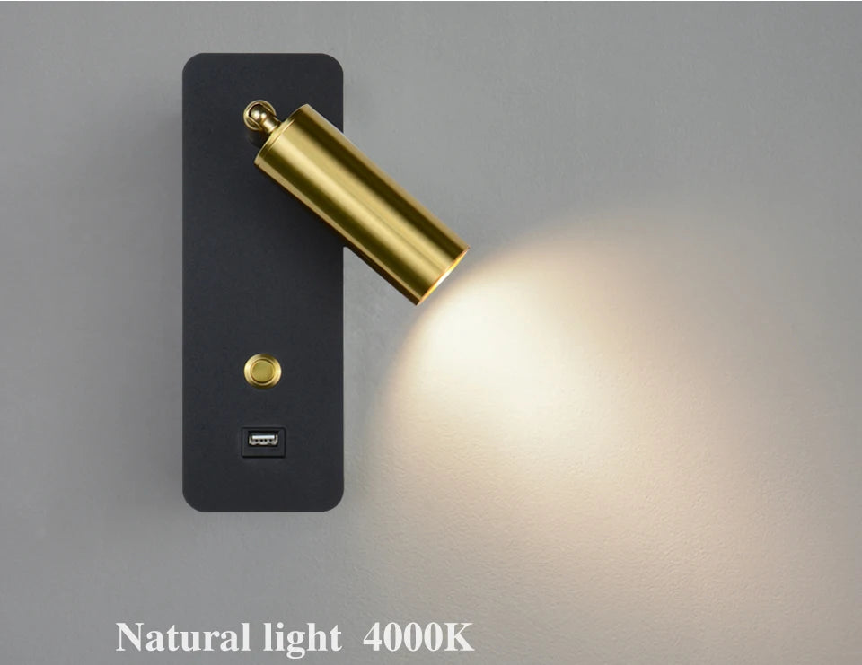Indoor LED Wall Lamp 7W with USB Charge Wall Lamp Bedroom Living Room Nordic Modern Wall Light Aisle with Switch Wall Sconce