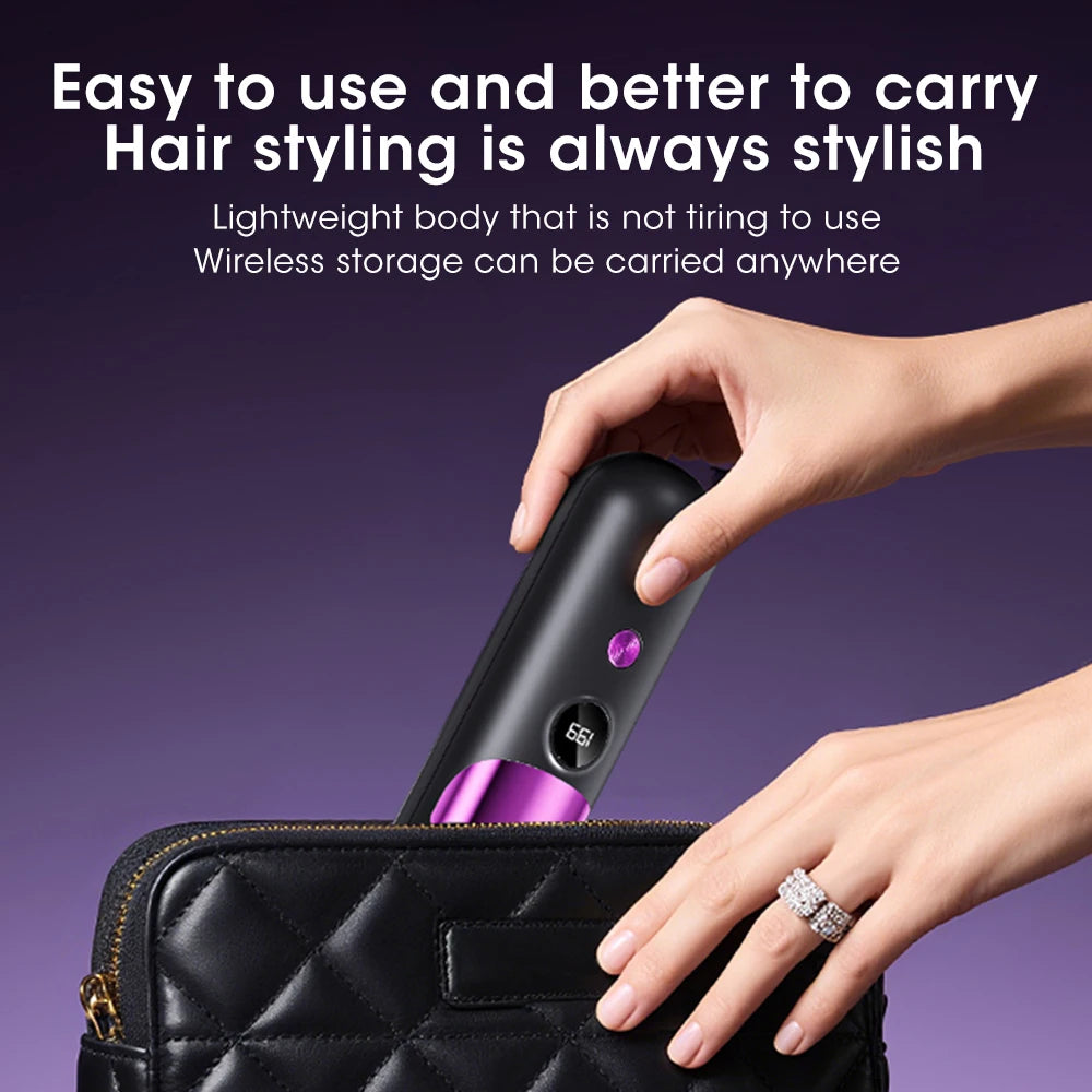 Portable Hair Straightener Brush 4 Temp Setting Cordless Straightening Comb LED Display Ceramic Coating Ionic Technology Styling