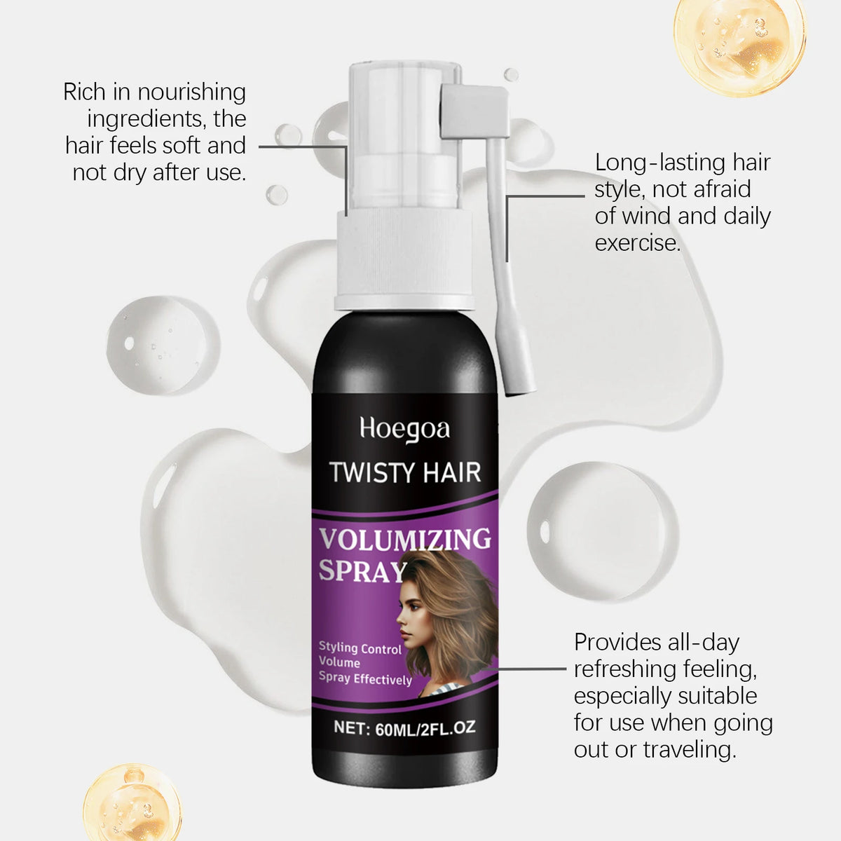 Hoegoa Hair Fluffing Spray Volume Boost - Oil Control Refreshing Clean No Rinse Daily Use Styling Spray for Hair