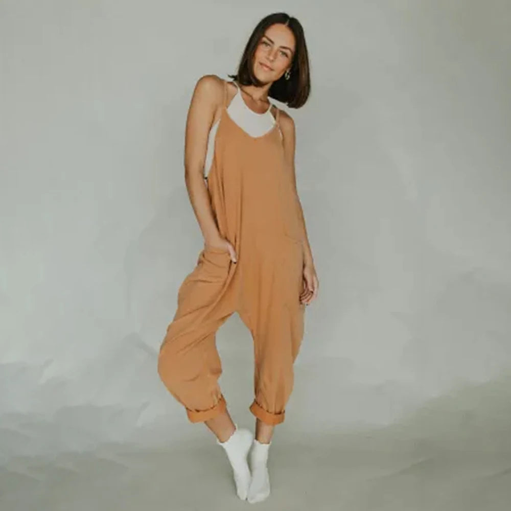 Women Casual Spaghetti Strap Sleeveless Jumpsuit Vintage Harajuku Wide Leg Loose Pants Summer Solid Oversize Overalls Rompers