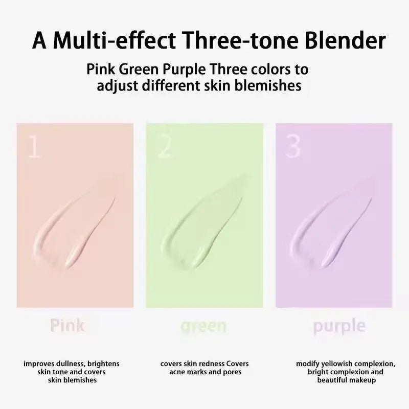 Face Makeup Primer Tri-color Cream Contour Color Isolation Waterproof Makeup Foundation Natural Makeup Base Cream 40g