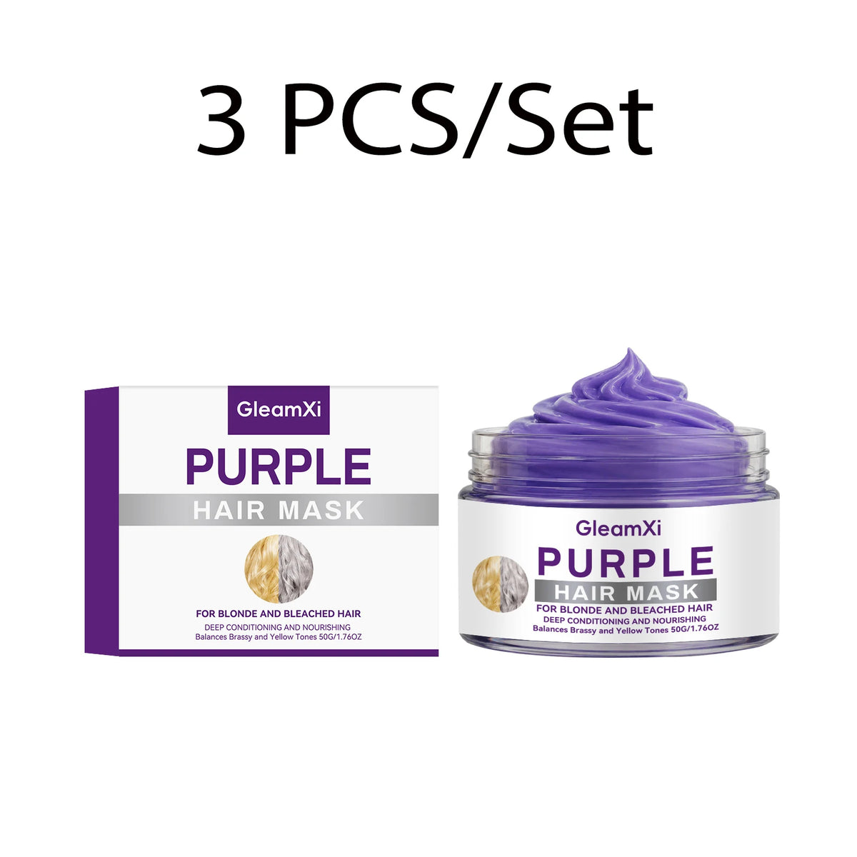Purple Hair Mask for Blonde Bleached Hair Deep Repair Conditioning Neutralize Brass Yellow Tones Silky Soft Frizz Control 50g