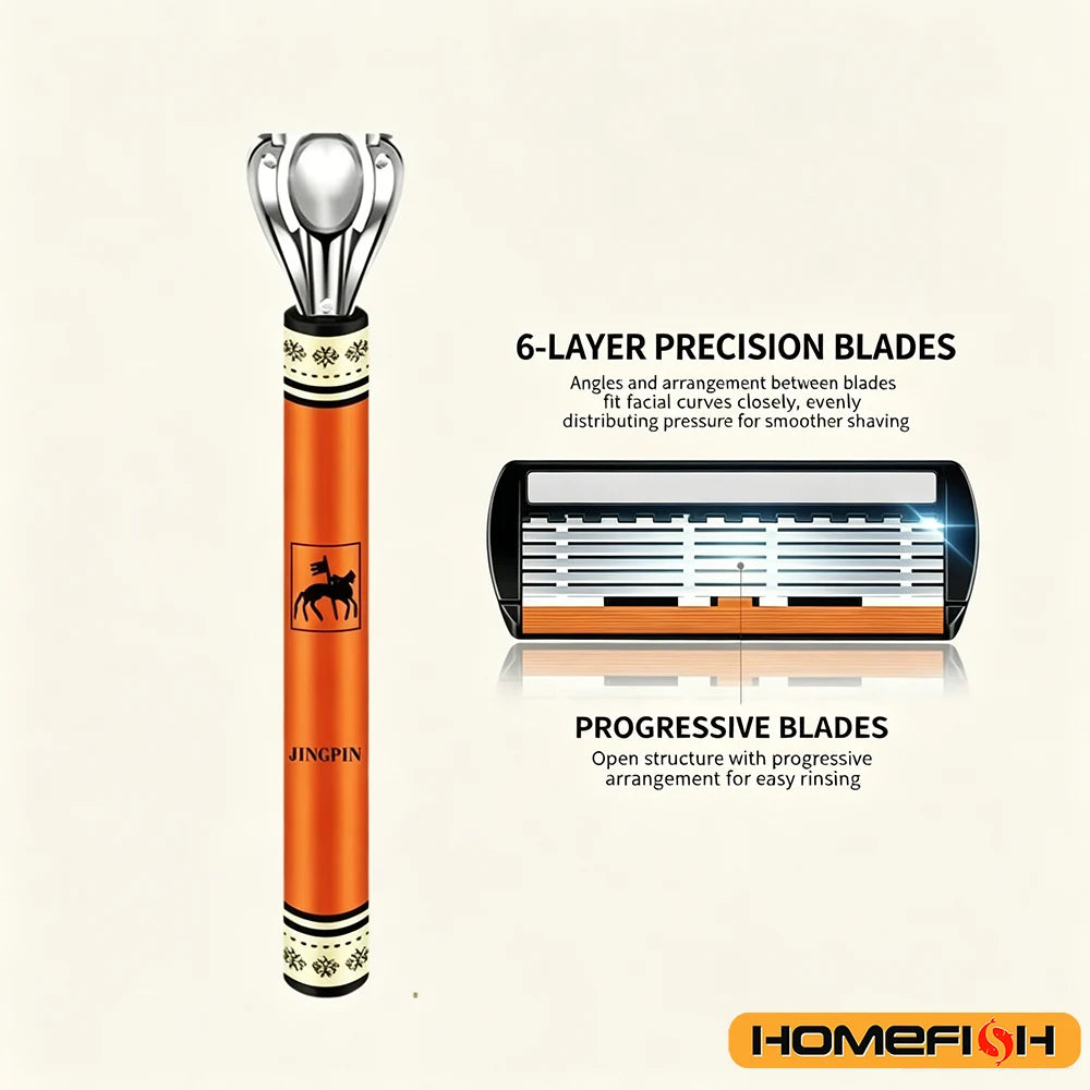 6-Layers Safety Razor Set High Quality Men Razor Sharp Stainless Steel Shaving Changeable Shaver Head Blade ﻿
