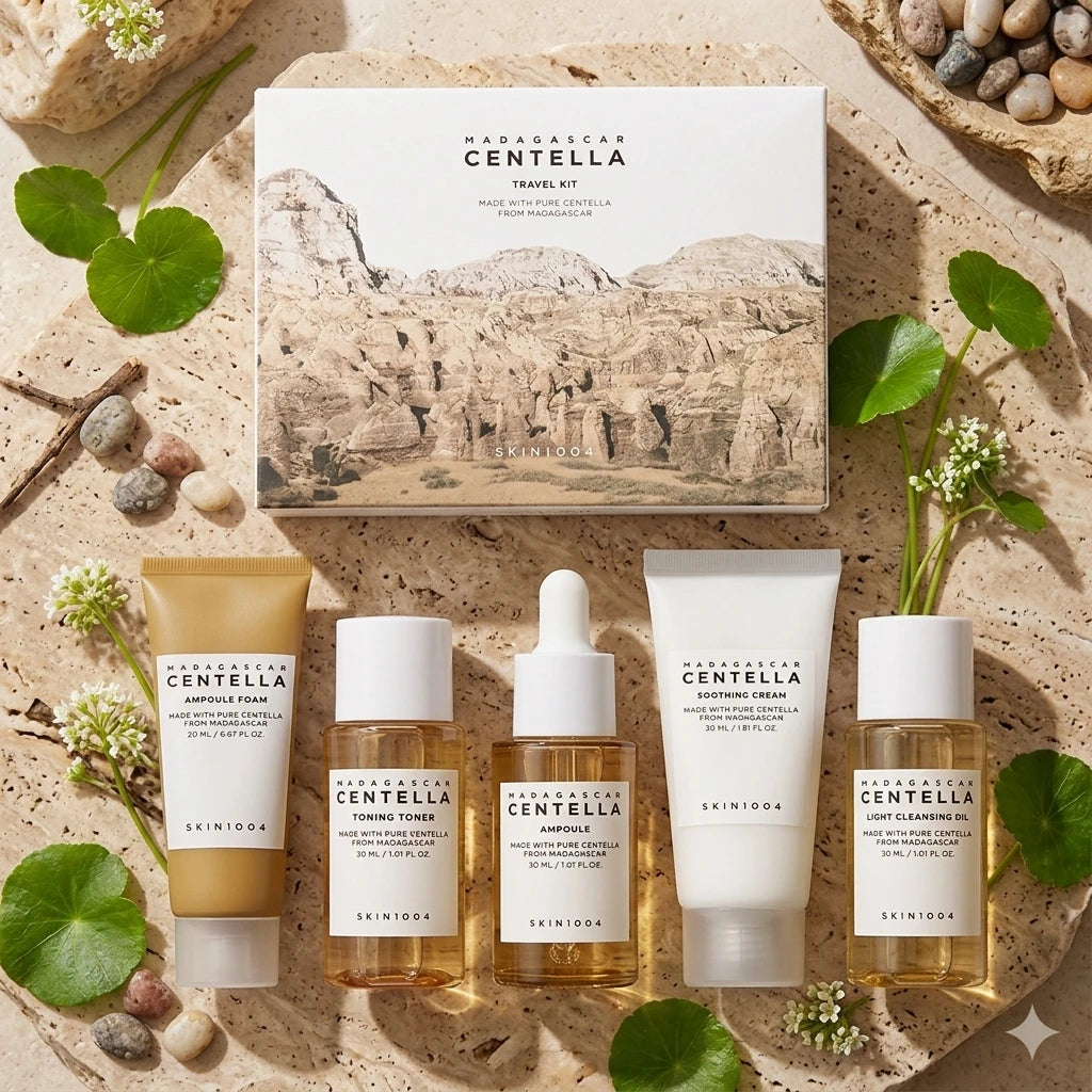 SKIN1004 Madagascar Centella Asiatica Skin Care Set 5pcs Facial Cleansing Oil Foam Ampoule Toner Cream Soothing Whitening Kit