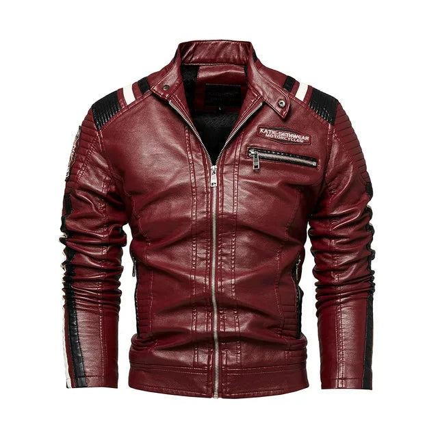 Spring Outdoor Casual Motor Biker PU Leather Jacket Men Fashion Leather Jacket Men Autumn Motorcycle Slim Fleece Jacket Coat Men