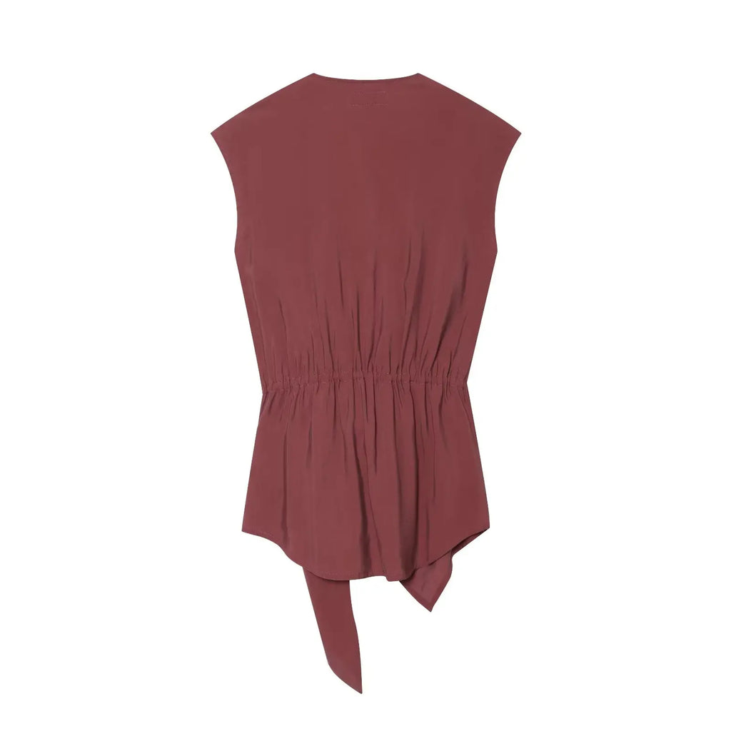 BSAY 2026 Women's Two Piece Set V-Neck Sleeveless Wrap Top With Bow Tie Elastic Waist Wide Leg Pants Elegant Solid Color Outfit
