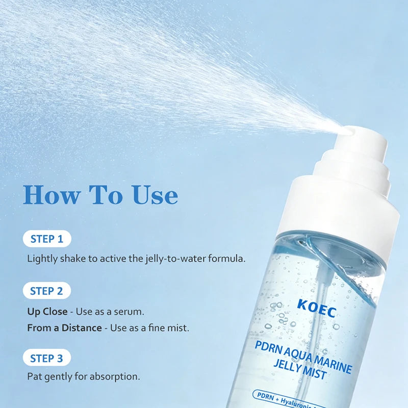 PDRN Aqua Marine Jelly Mist Face Spray Hyaluronic Acid Instant Hydration Skin Elasticity Glowing Skin Refreshing Facial Mist