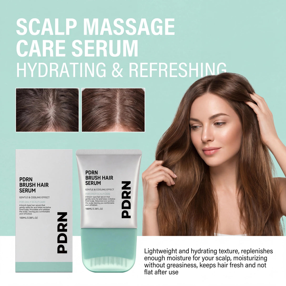 PDRN Hair Serum With Built-In Brush,Strengthen Hair Root Improve Scalp Environment Anti Hair Loss Hair Treatment Scalp Massager