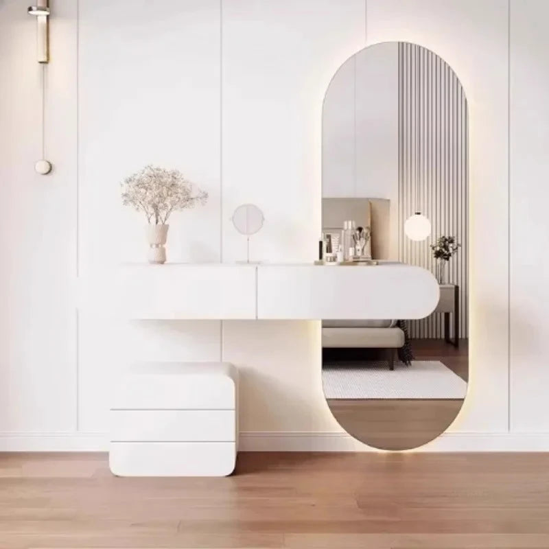 Cream suspended dressing table modern minimalist bedroom dressing table wall mounted dressing table mirror combination u q