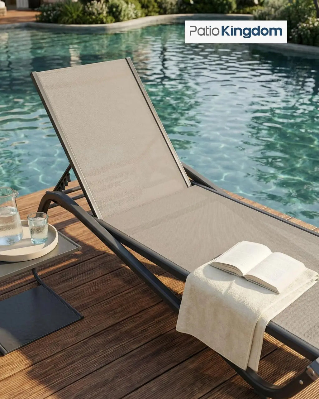 Adjustable Patio Chaise Lounge Outdoor Textilene Sun Bed for Pool Deck Rust-Proof Aluminum Frame, Custom