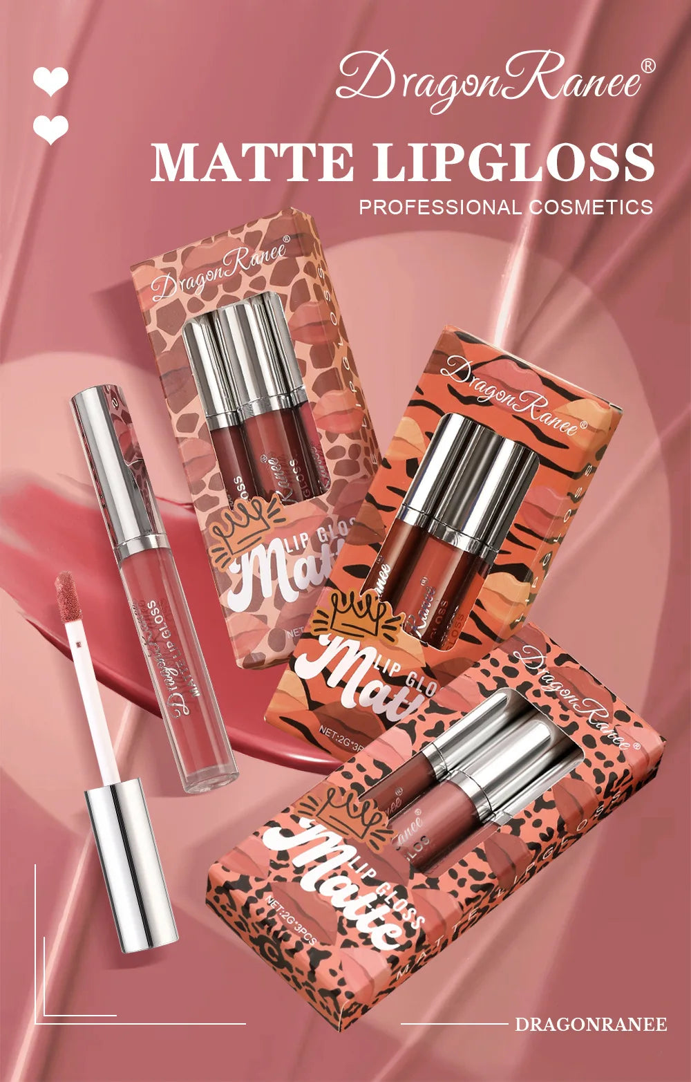 3-Pack Non-Stick Matte Lip Gloss Set Liquid Lipstick Gift Box Set of 3 Long-Lasting Comfortable Matte Finish Lip Colors