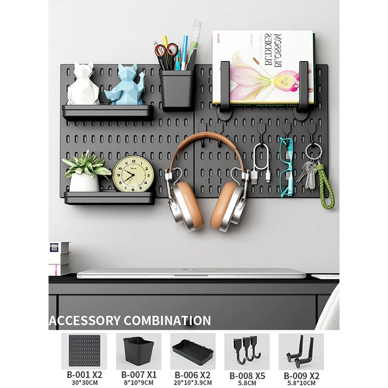 Study Room Pegboard with Shelves Tool Free Wall Grid Scratch Proof Easy to Install for Computer Desk Accessories