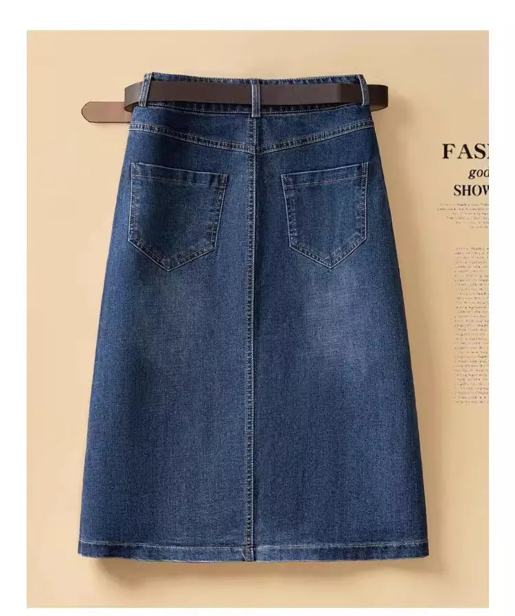 High Waist Washed Cotton Denim Skirt Mid-Length A-Line Women's Skirt Spring Summer New Style Casual Pure Color Button Design