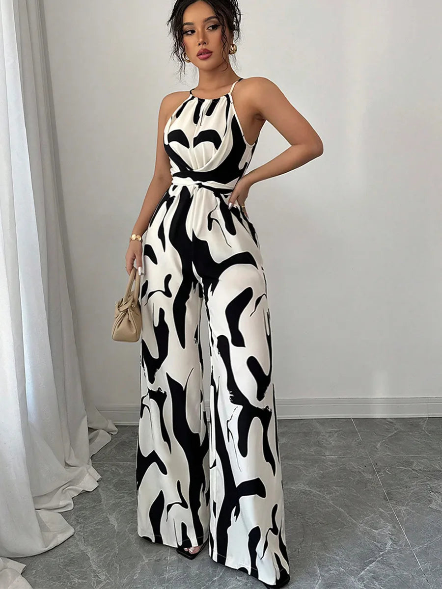 Women's Sexy Halter Neck Jumpsuits Casual Pants Rompers for Women Geometric Print Jumpsuit Party Outfits for Women Ropa Mujer