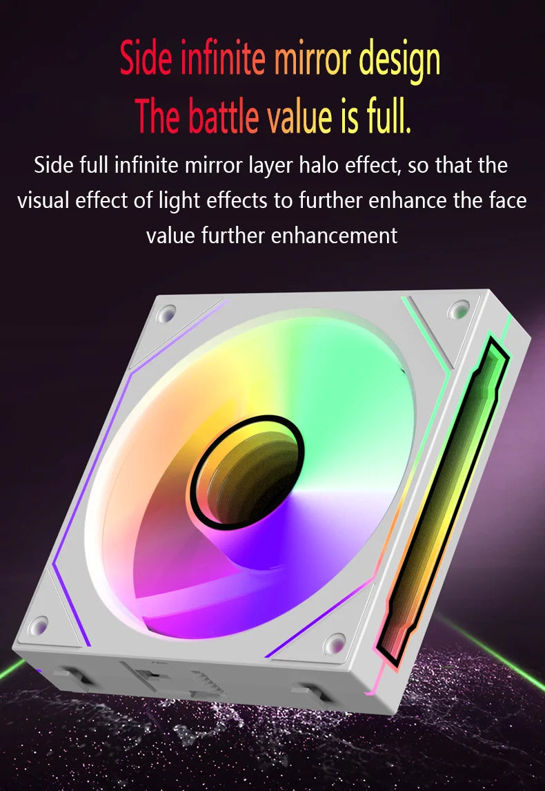 PC Case Fan 120mm ARGB Mirror Cycling Lighting Effect CPU Cooling Fan 4-Pin PWM 58.36CFM Fan for Computer Water Cooling