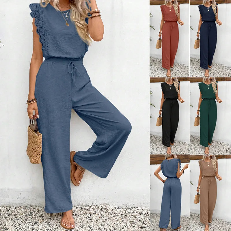 2026 Summer New Women's Suit Sleeveless O-neck Top Elastic Waist Straight Pants Slim Street 2-piece Set