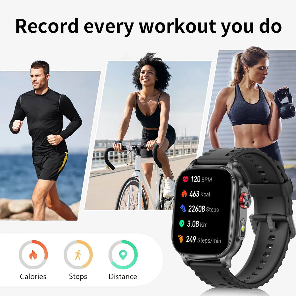 New1400mAh Military Grade Smart Watch 600 hours Battery Life 5ATM Waterproof BT Call Alert LED Flashlight 100+Sports Watches Men