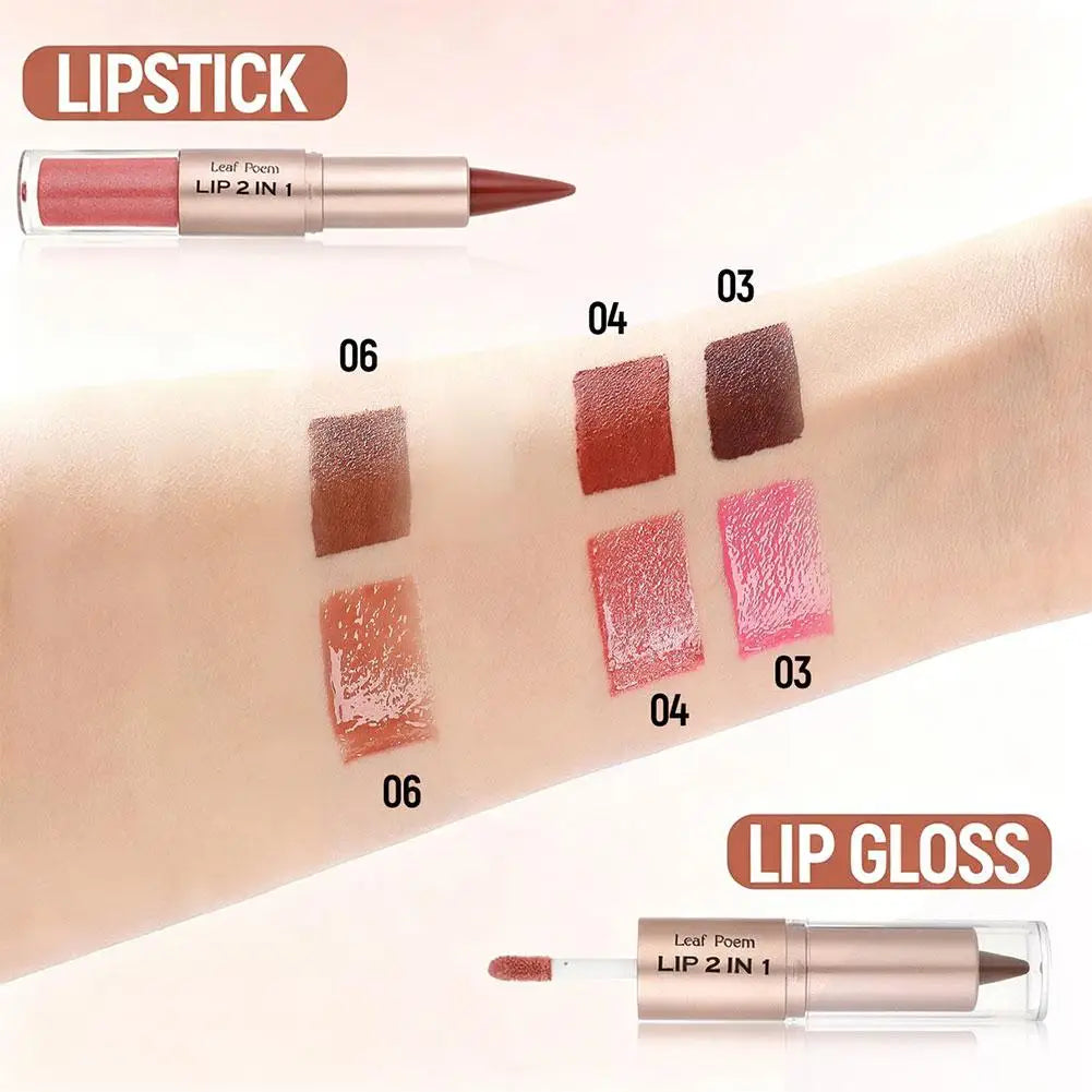 2-in-1 Tapered Gradient Lip Liner Pen Double-headed Matte Mirror Design Lip Glaze Nude Brown Waterproof Contour Non Stick Makeup
