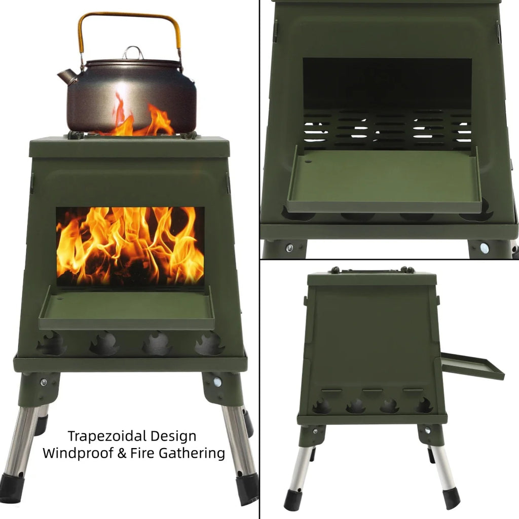 Tent Stove | Black/Green | Portable Wood Stove for Camping Outdoor | Tent Heater Camping Stove Wood Tent Stove Outdoor