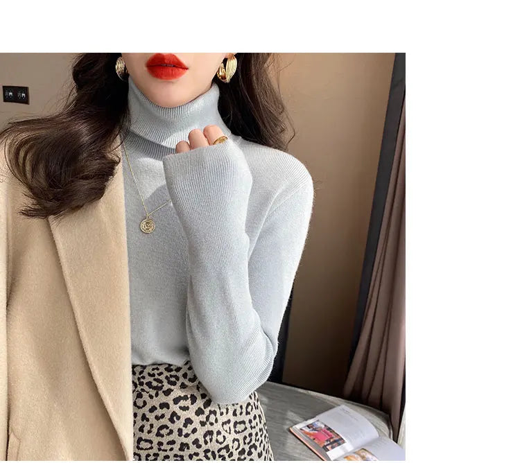 2026 Autumn Winter Basic Slim Soft Solid Color Turtleneck Sweater Women Pullover Casual Long Sleeve Chic Bottom Knitted Jumper