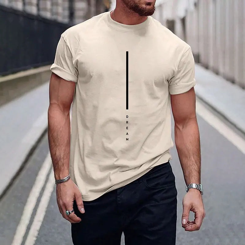 2024 New Pure Black Men's Short-sleeved T-shirt Simple Letters Printed Round Neck T-shirt Street Casual Temperament Men's Tops