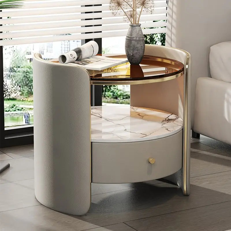 Modern Italian Round Bedside Table: Minimalist Design, Luxury & High-End Storage for Home Bedrooms