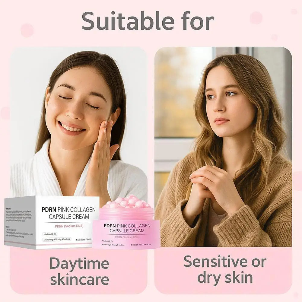 PDRN Collagen Capsule Cream with Niacinamide Rejuvenating Face Moisturizer Lightweight Plumping Cream Glow Skin Tone Skin Care