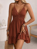 Summer Dresses for Women  V-Neck Spaghetti Strap Bowknot Backless Sleeveless Lace Mini Swing Skater Dress