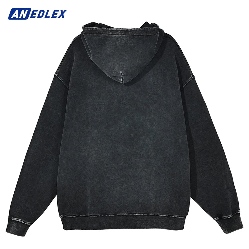 Men Streetwear Hip Hop Oversize Washed Hoodie Sweatshirt Custom Vintage Hoodie