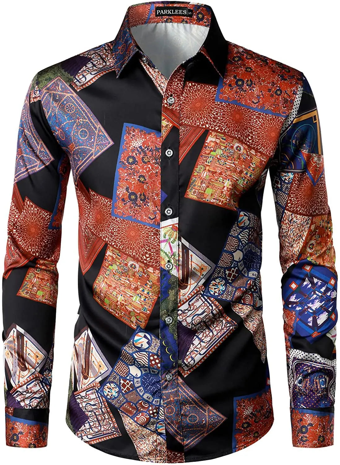 Men's long-sleeved shirt casual fashion 3d simple gradient printing shirt shirt men's lapel shirt long-sleeved New Year gift