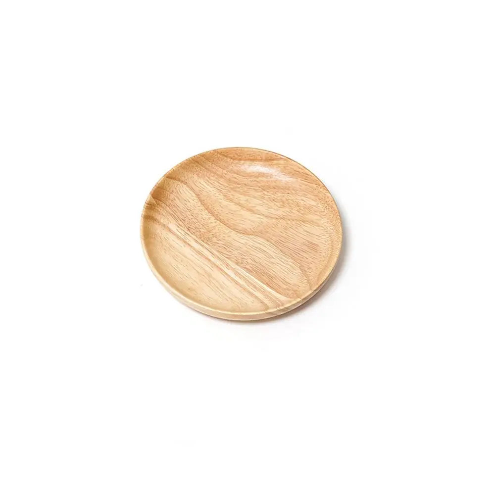 Rubber Wood Eco-Friendly Hand-made Round Kitchen Supplies Unbreakable Snack Plate Wood Plate Tea Tray Dessert Plate