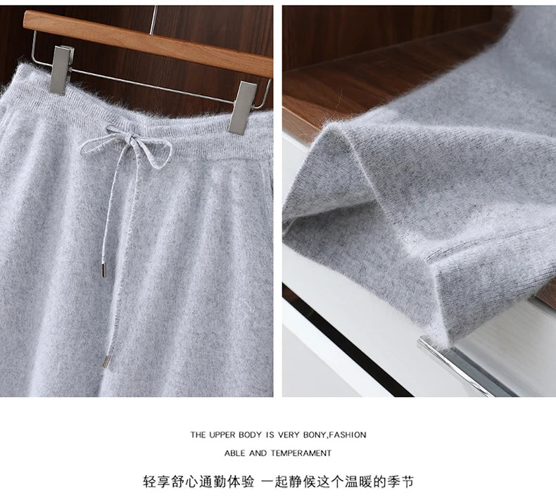 100% Mink Cashmere Pants Autumn Winter New Men' Elastic Waist Cashmere Pants Youth High-End Warm Outside Leggings Thick Casual