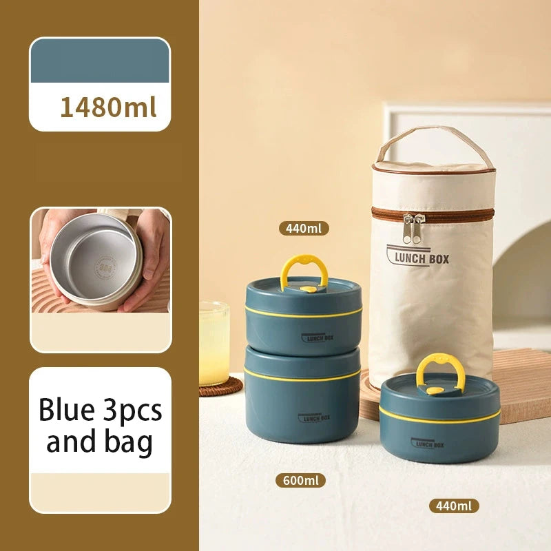 Stackable Insulated Lunch Box Set 3 Separate Microwave Bento Box Sealed Leak Proof Soup Bowl Office Food Container for Adult Kid